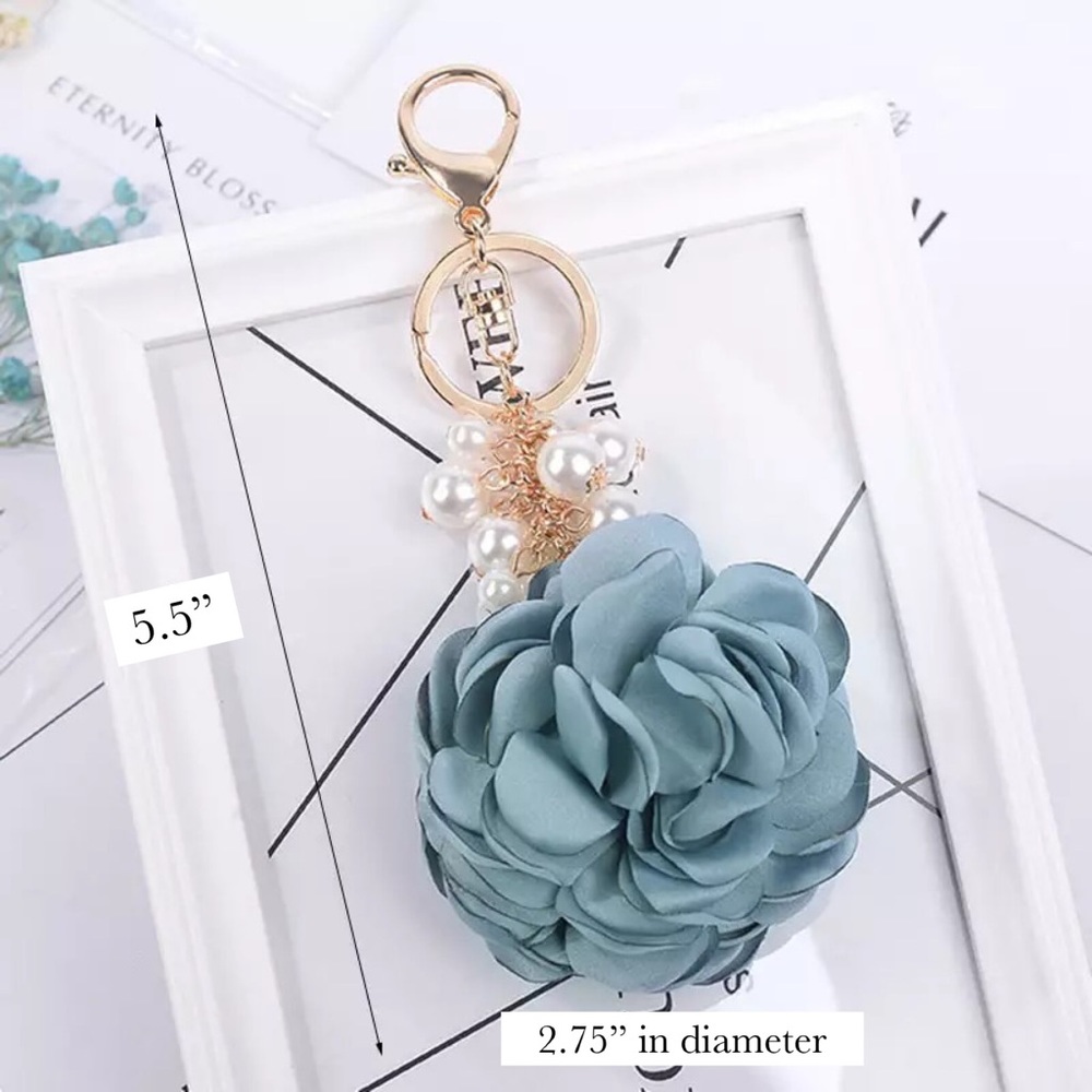 Pink Camellia Rose Keychain with Pearls - Picture 8 of 9